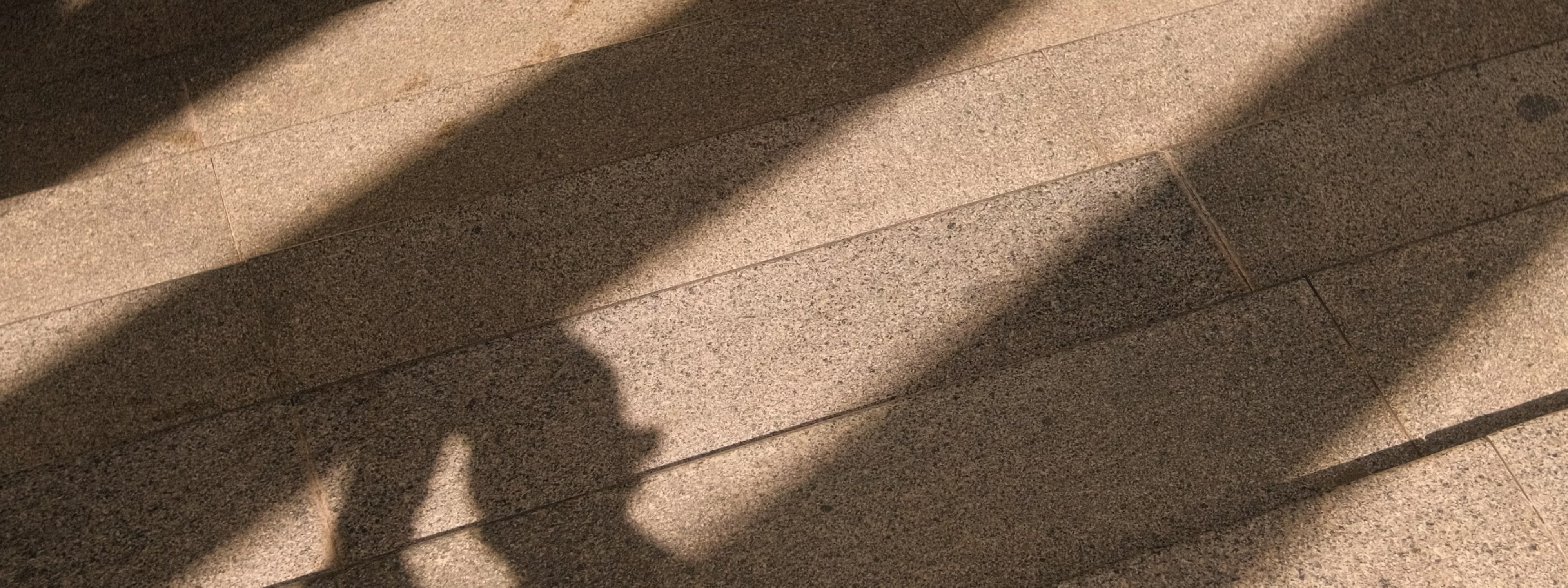 Shadows cast on textured stone or tile floor with diagonal lines